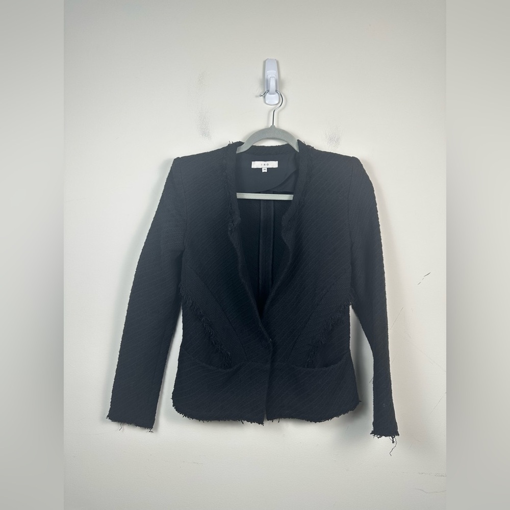 IRO Blazer Women 36 Black Excellent Textured Single Button Frayed‎ Edge Jacket